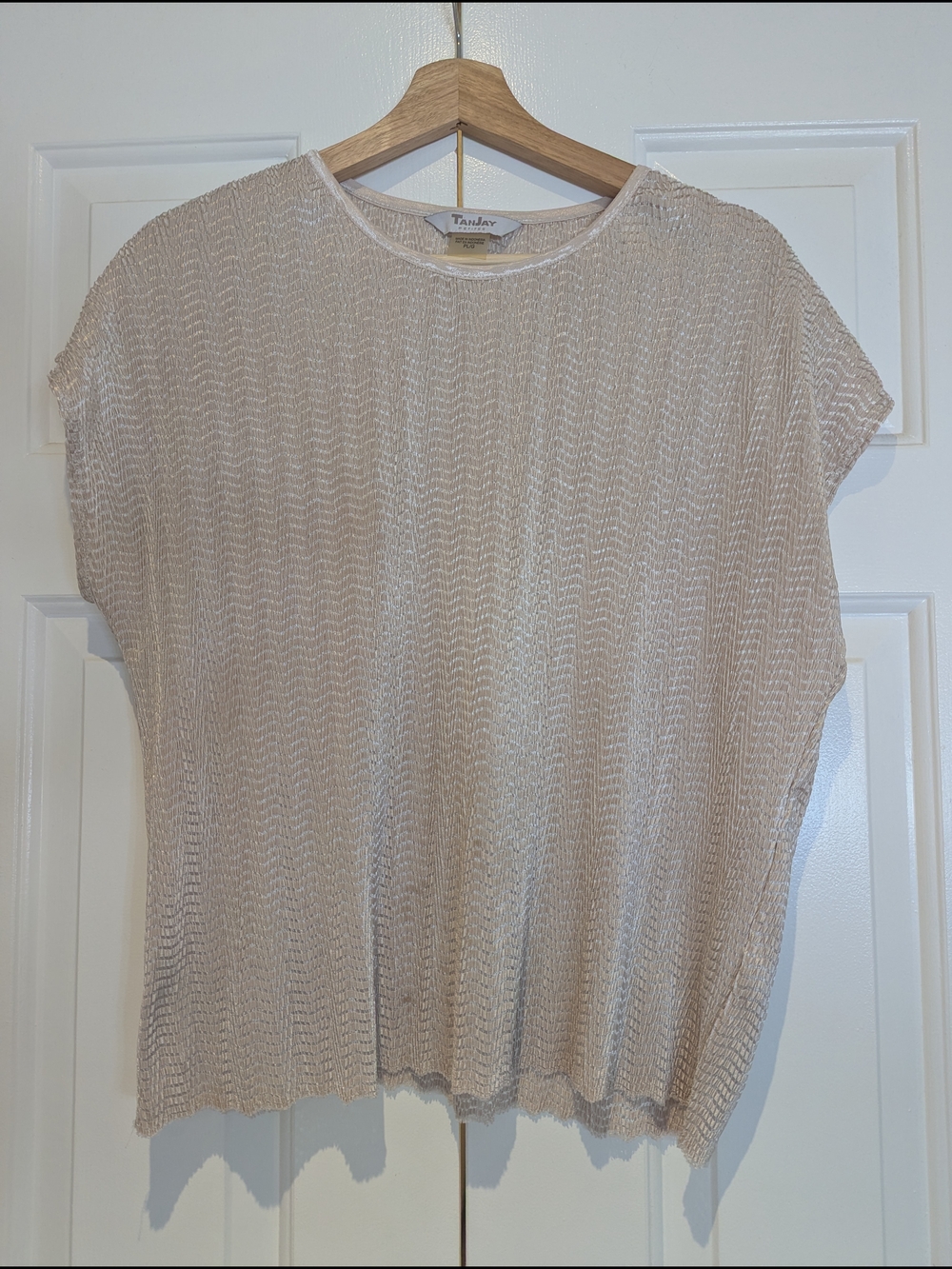 Vintage TanJay Champagne Short Sleeve Relaxed Fit Boxy Top Shirt Blouse